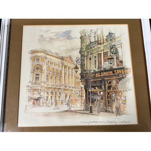 221 - THREE FRAMED SIGNED REPRODUCTION PRINTS OF SCENES IN LONDON 12”X12.5”