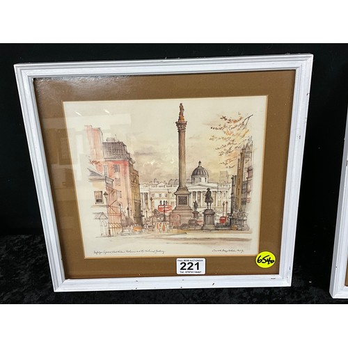 221 - THREE FRAMED SIGNED REPRODUCTION PRINTS OF SCENES IN LONDON 12”X12.5”