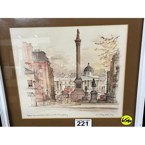 221 - THREE FRAMED SIGNED REPRODUCTION PRINTS OF SCENES IN LONDON 12”X12.5”