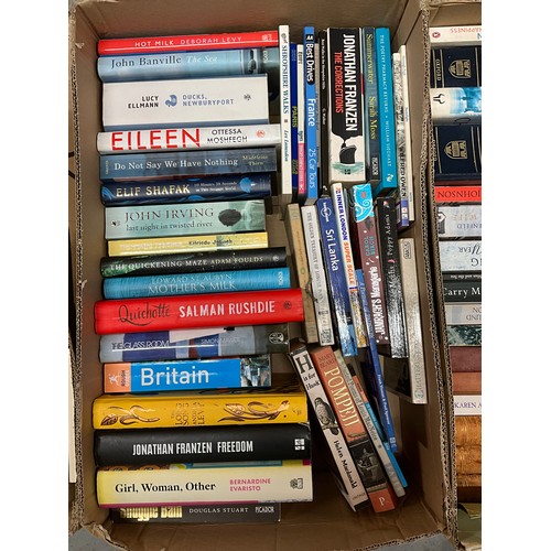 227 - THREE BOXES OF BOOKS TO INCLUDE PAPERBACK AND HARDBACK NOVELS,CHARLES DICKENS,KIRBY LONSDALE MAGAZIN... 