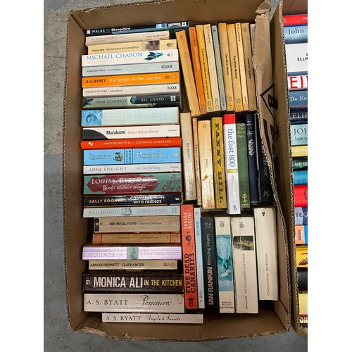 227 - THREE BOXES OF BOOKS TO INCLUDE PAPERBACK AND HARDBACK NOVELS,CHARLES DICKENS,KIRBY LONSDALE MAGAZIN... 