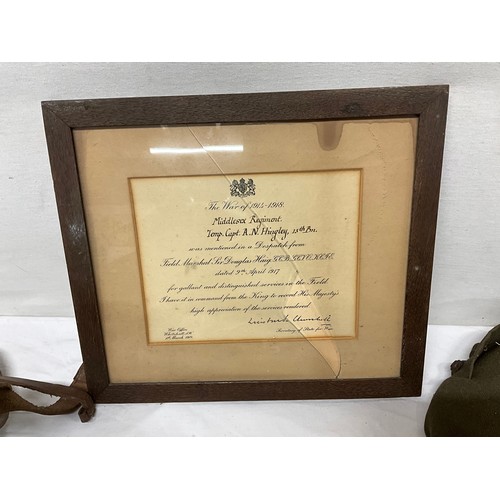 232 - BOX OF MILITARY ITEMS TO INCLUDE FRAMED FIELD MARSHALL SIR DOUGLAS HAGUE,DISTINGUISH SERVICES IN FIE... 