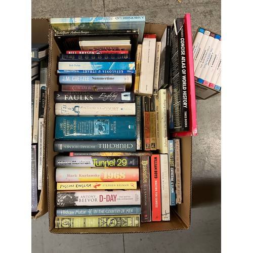 228 - THREE BOXES OF BOOKS TO INCLUDE HARDBACK AND PAPERBACK NOVELS,WW2 ETC