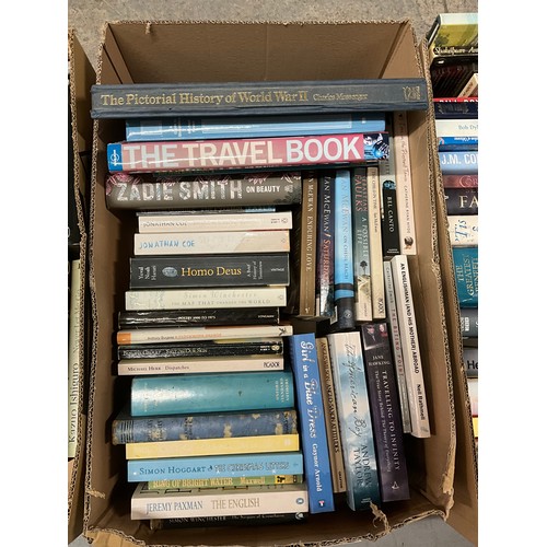 228 - THREE BOXES OF BOOKS TO INCLUDE HARDBACK AND PAPERBACK NOVELS,WW2 ETC