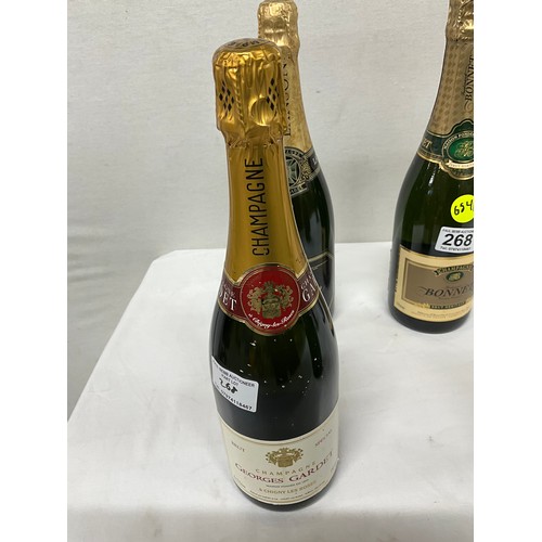 268 - SIX BOTTLES OF VINTAGE CHAMPAGNE TO INCLUDE FERDINAND BONNET, GEORGES GARDET, LANSON ETC