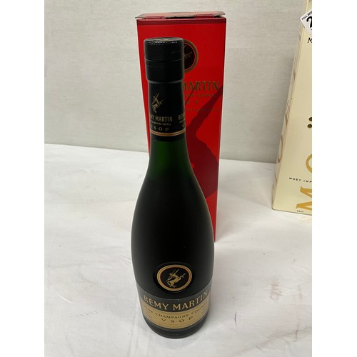 271 - MOET & CHANDON CHAMPAGNE, BOTTLE OF COGNAC HENNESSY AND A BOTTLE OF REMY MARTIN FINE CHAMPAGNE COGNA... 