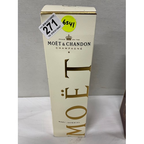 271 - MOET & CHANDON CHAMPAGNE, BOTTLE OF COGNAC HENNESSY AND A BOTTLE OF REMY MARTIN FINE CHAMPAGNE COGNA... 