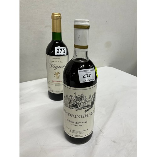 273 - QUANTITY OF VINTAGE WINE AND ALCOHOL TO INCLUDE CHATEAU VIGIER BORDEAUX,SANDRINGHAM ELDERBERRY WINE,... 