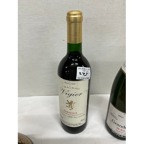 273 - QUANTITY OF VINTAGE WINE AND ALCOHOL TO INCLUDE CHATEAU VIGIER BORDEAUX,SANDRINGHAM ELDERBERRY WINE,... 