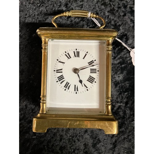 90A - VINTAGE BRASS CARRIAGE CLOCK WITH BEVELLED EDGED GLASS AND FRENCH MOVEMENT