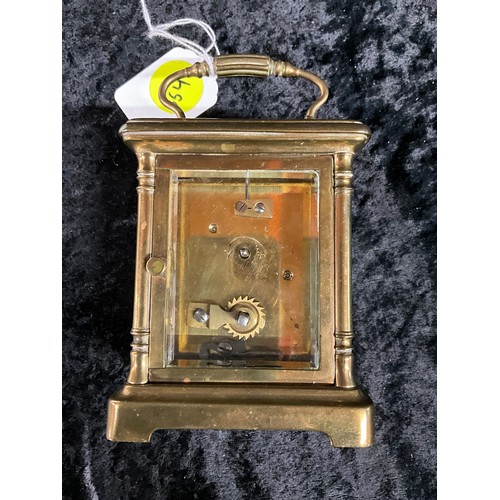 90A - VINTAGE BRASS CARRIAGE CLOCK WITH BEVELLED EDGED GLASS AND FRENCH MOVEMENT