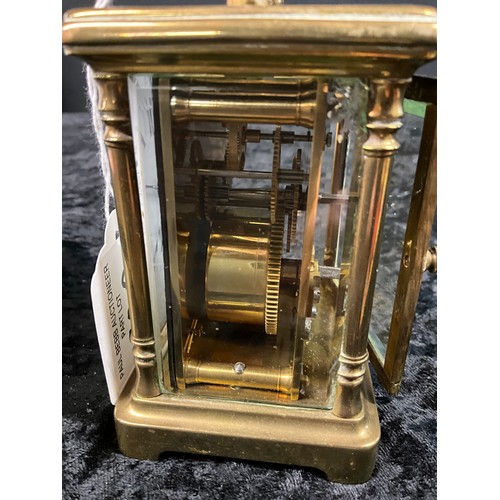 90A - VINTAGE BRASS CARRIAGE CLOCK WITH BEVELLED EDGED GLASS AND FRENCH MOVEMENT