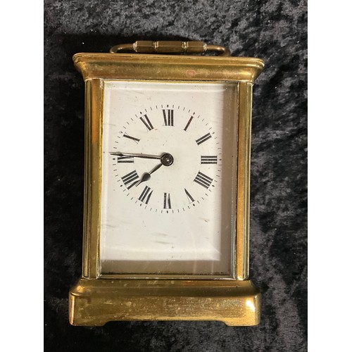 91A - VINTAGE BRASS CARRIAGE CLOCK WITH BEVELLED EDGED GLASS WORKS MARKED ACC COMPLETE WITH KEY