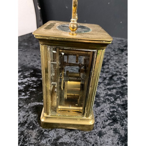 91A - VINTAGE BRASS CARRIAGE CLOCK WITH BEVELLED EDGED GLASS WORKS MARKED ACC COMPLETE WITH KEY