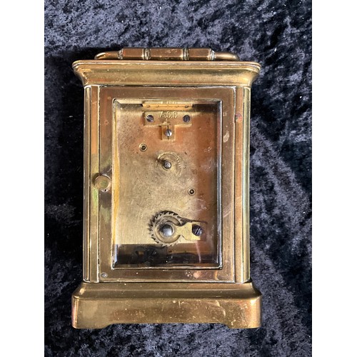 91A - VINTAGE BRASS CARRIAGE CLOCK WITH BEVELLED EDGED GLASS WORKS MARKED ACC COMPLETE WITH KEY