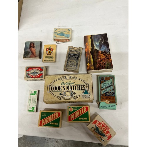 261 - TWO REEVES STUDENTS WATERCOLOUR DISPLAY TRAYS AND VARIOUS VINTAGE MATCHBOXES