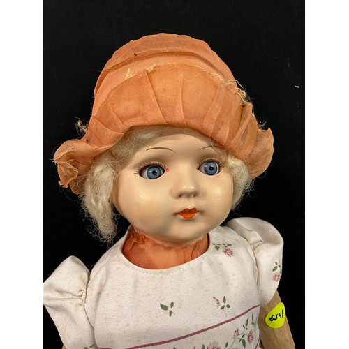 272 - VINTAGE CHILDS DOLL WITH PAPIER MACHE HEAD - WITH ORIGINAL DOLLS CLOTHES UNDER TOP DRESS