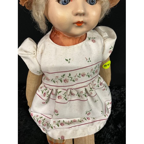 272 - VINTAGE CHILDS DOLL WITH PAPIER MACHE HEAD - WITH ORIGINAL DOLLS CLOTHES UNDER TOP DRESS