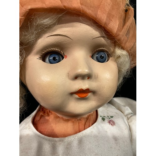 272 - VINTAGE CHILDS DOLL WITH PAPIER MACHE HEAD - WITH ORIGINAL DOLLS CLOTHES UNDER TOP DRESS