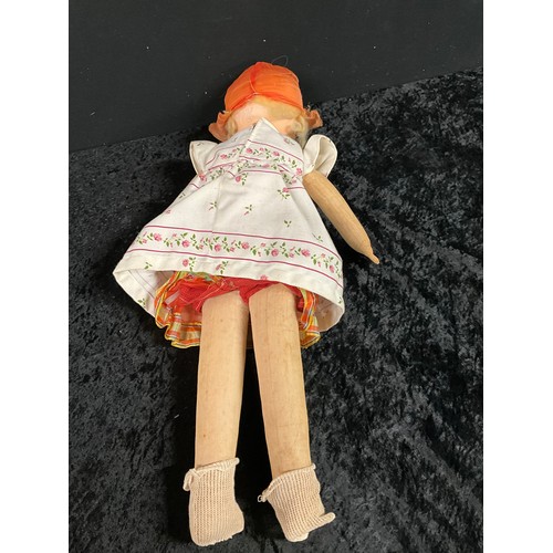 272 - VINTAGE CHILDS DOLL WITH PAPIER MACHE HEAD - WITH ORIGINAL DOLLS CLOTHES UNDER TOP DRESS