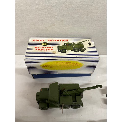 270 - BOX OF VINTAGE MILITARY DINKY TOYS TO INCLUDE TANKS, BOXED EXAMPLES , LORRIES ETC