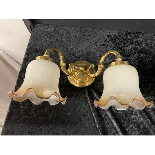 276 - PAIR OF MODERN  BRASS WALL LIGHTS WIH GLASS SHADES