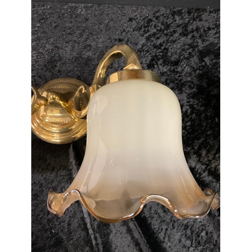 276 - PAIR OF MODERN  BRASS WALL LIGHTS WIH GLASS SHADES