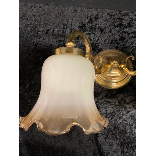 276 - PAIR OF MODERN  BRASS WALL LIGHTS WIH GLASS SHADES