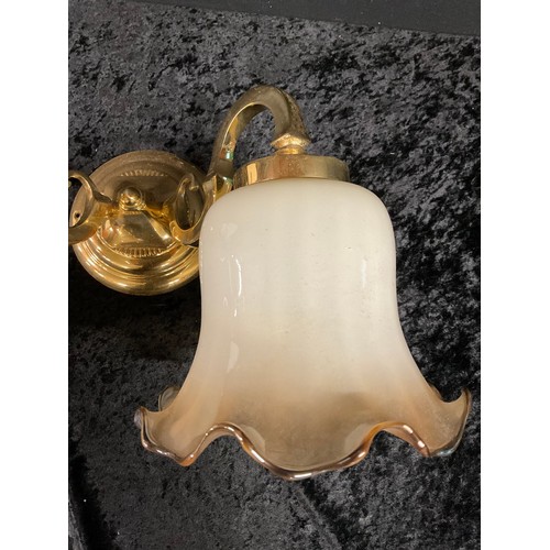 276 - PAIR OF MODERN  BRASS WALL LIGHTS WIH GLASS SHADES