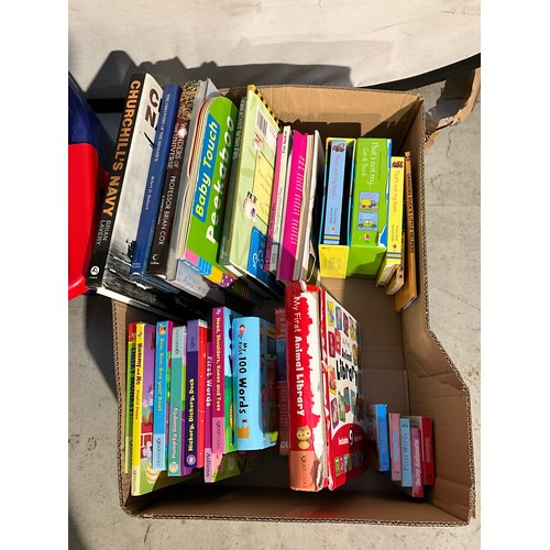 295 - BOX OF CHILDRENS BOOKS, SPIDERMAN CHAIR SEAT ETC