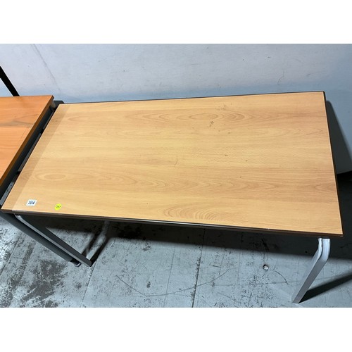 304 - TWO MODERN OFFICE TABLES ON METAL LEGS L47