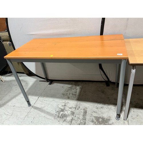 304 - TWO MODERN OFFICE TABLES ON METAL LEGS L47