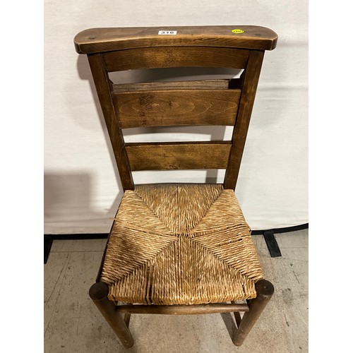 316 - ANTIQUE CHAPEL CHAIR WITH RUSH SEAT