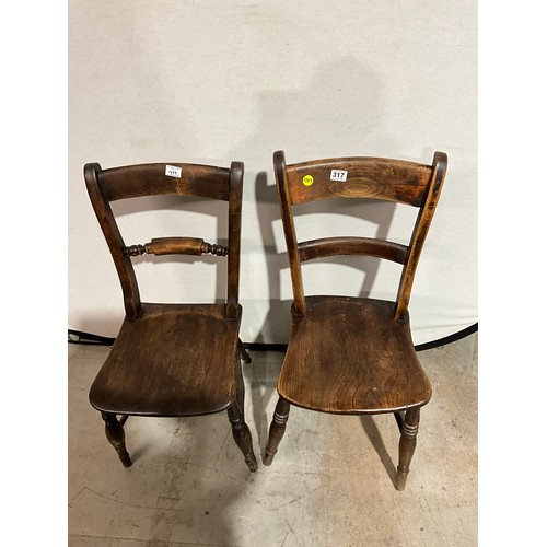 317 - TWO VICTORIAN BAR BACK KITCHEN CHAIRS WITH ELM SEATS