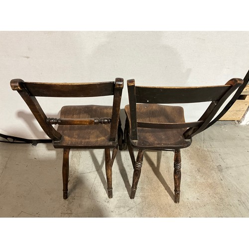 317 - TWO VICTORIAN BAR BACK KITCHEN CHAIRS WITH ELM SEATS