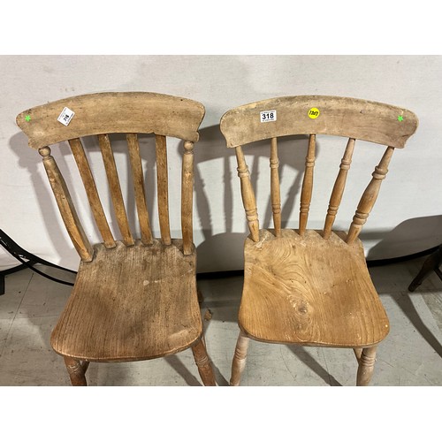 318 - TWO STRIPPED VICTORIAN KITCHEN CHAIRS WITH ELM SEATS