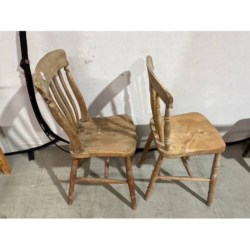 318 - TWO STRIPPED VICTORIAN KITCHEN CHAIRS WITH ELM SEATS