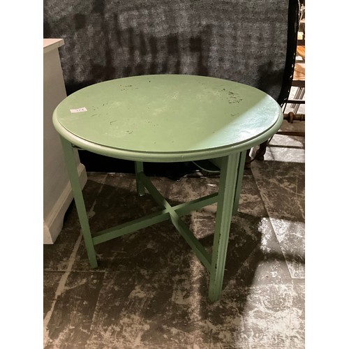 334 - PAINTED EDWARDIAN TABLE, BED SIDE CHEST AND SMALL FOLDING PAINTED TABLE