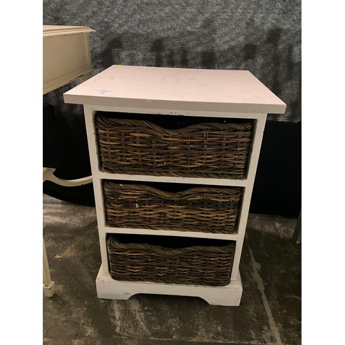 334 - PAINTED EDWARDIAN TABLE, BED SIDE CHEST AND SMALL FOLDING PAINTED TABLE