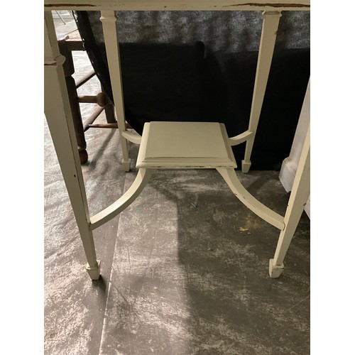 334 - PAINTED EDWARDIAN TABLE, BED SIDE CHEST AND SMALL FOLDING PAINTED TABLE