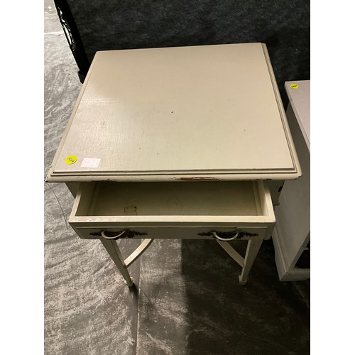 334 - PAINTED EDWARDIAN TABLE, BED SIDE CHEST AND SMALL FOLDING PAINTED TABLE