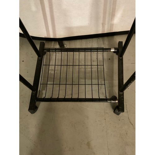 341 - WINE RACK AND A METAL STAND ON WHEELS