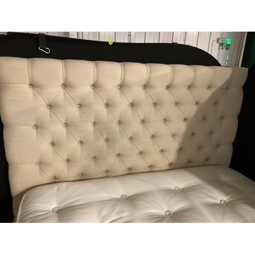 339 - FEATHER AND BLACK DOUBLE BED WITH MATCHING BUTTON BACK HEADBOARD