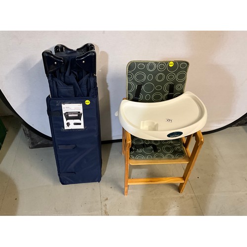 343 - CHILDS CHAIR AND FOLDING TRAVEL COT ALONG WITH MATCHING DESK