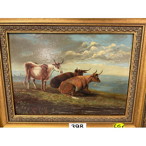 398 - MODERN GILT FRAMED OILS ON CANVAS OF HIGHLAND CATTLE 14