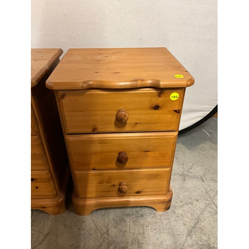 370 - PAIR OF MODERN THREE DRAWER PINE BEDSIDE CHESTS W17