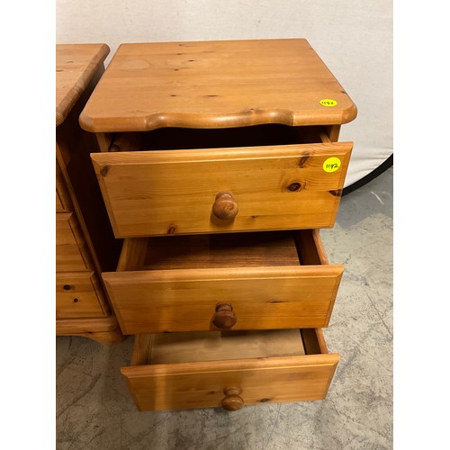 370 - PAIR OF MODERN THREE DRAWER PINE BEDSIDE CHESTS W17