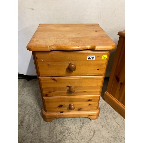 370 - PAIR OF MODERN THREE DRAWER PINE BEDSIDE CHESTS W17