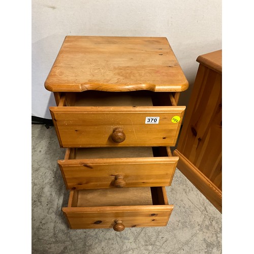 370 - PAIR OF MODERN THREE DRAWER PINE BEDSIDE CHESTS W17