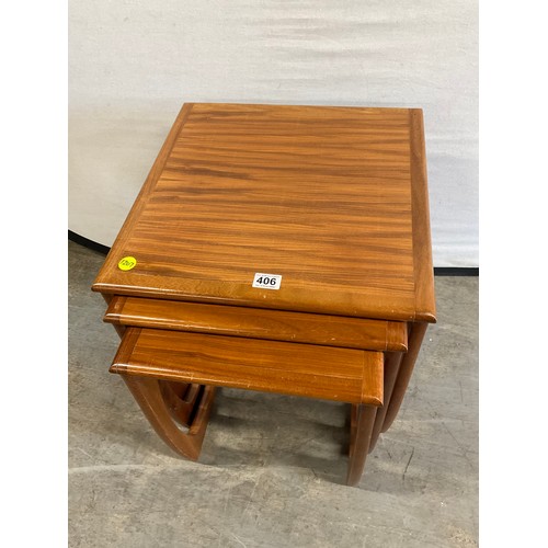 406 - NEST OF THREE VINTAGE TEAK TABLES LARGEST 19